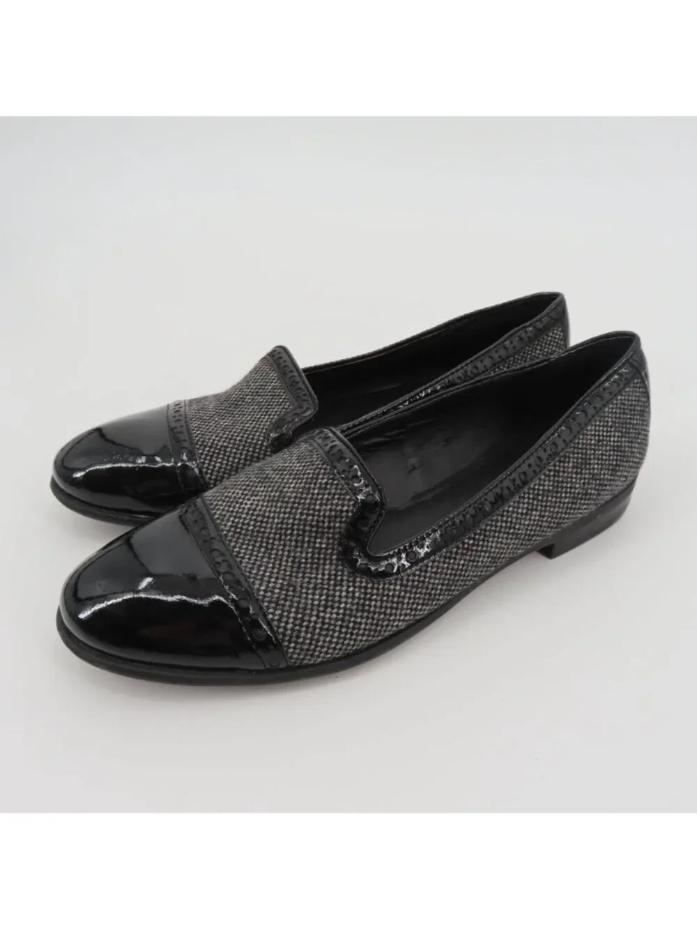 Franco Sarto Women 7.5 M TROLLEY Shiny Black Tweed Slip On Loafers Shoes Flats